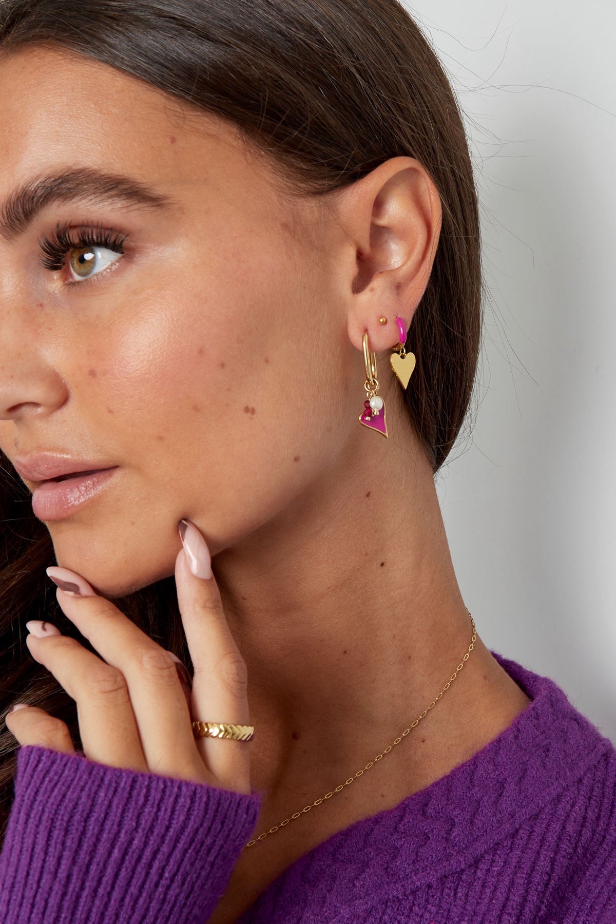 Oorbellen purple heart O015