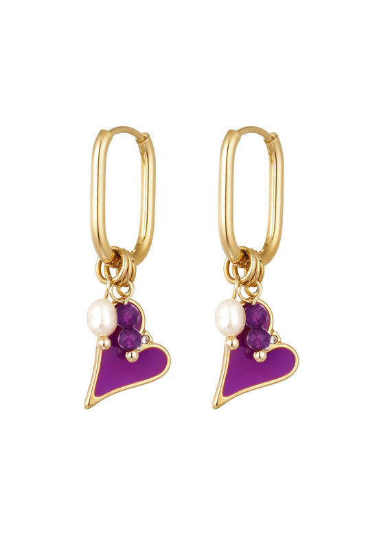 Oorbellen purple heart O015