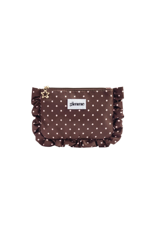 Toilet/make-up tasje ruffle AC003 Bruin