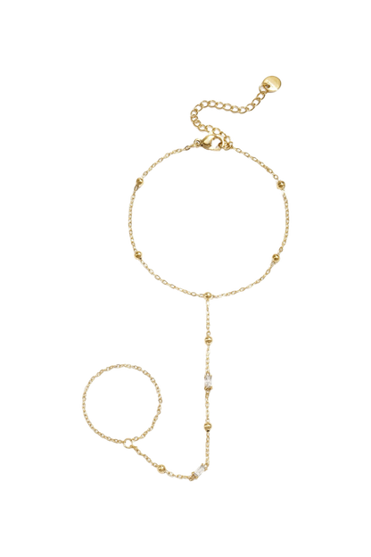 Handchain bolletjes en strass H001 Goud
