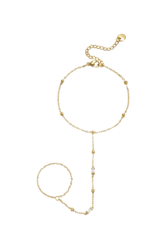 Handchain bolletjes en strass H001 Goud