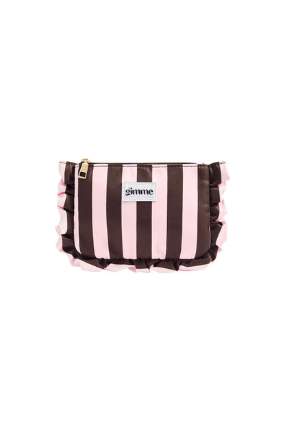 Toilet/make-up tasje ruffle AC003 bruin/roze