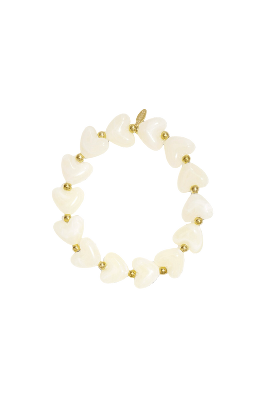 Kralenarmband hartjes A001 creme